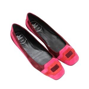 Roger Vivier Pink, Bordeaux and Poppy red flats.